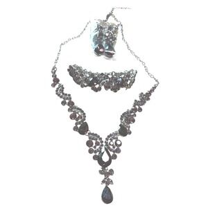 Ever Faith Purple Rhinestone Wedding Jewelry Set Necklace Bracelet Earrings Box‎